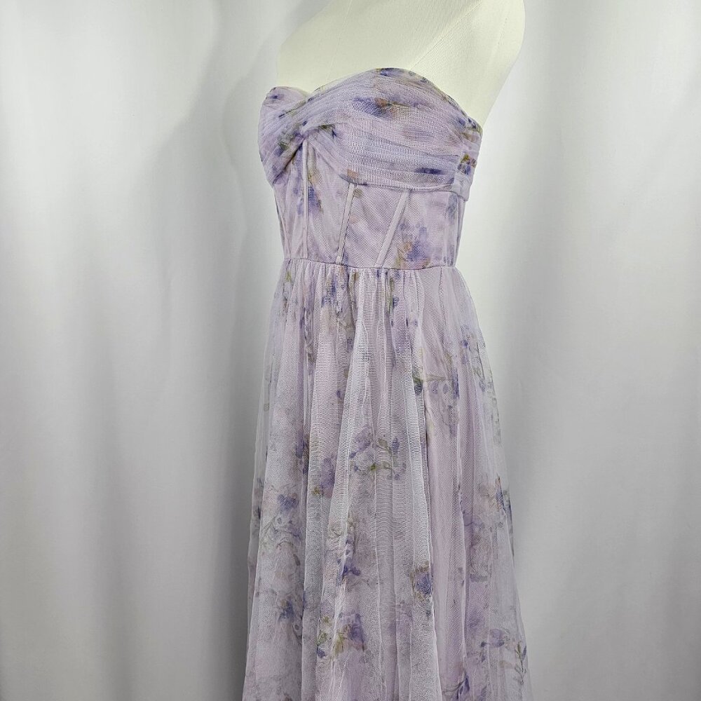 Dessy Collection Purple Floral Corset Strapless Chiffon Maxi Dress Size 4R NWOT - Picture 4 of 14